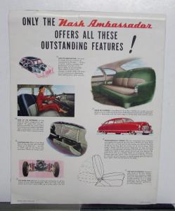 1950 Nash Airflyte Ambassador Dealer Large Color Sales Brochure Folder Original