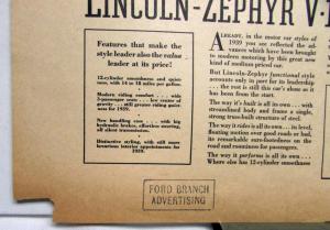 1939 Lincoln Zephyr Sedan V12 Ad Proof Only Car Of Its Kind