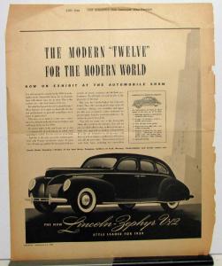 1939 Lincoln Zephyr Sedan V12 Modern Twelve Ad Proof