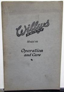 1925-1926 Willys-Knight Model 66 Owners Manual Care & Operation Instructions