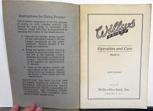 1925-1926 Willys-Knight Model 66 Owners Manual Care & Operation Instructions