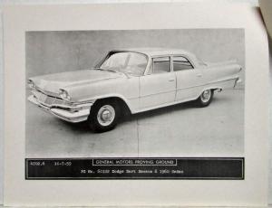 1960 Dodge Dart Seneca 6 Sedan General Motors Proving Grounds Car Information