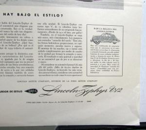 1939 Lincoln Zephyr V12 Whats Under The Style Ad Proof Spanish Text Orig