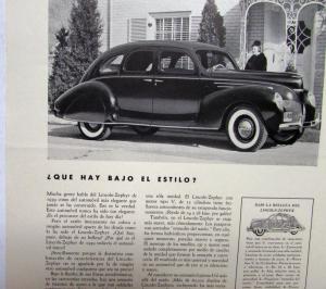 1939 Lincoln Zephyr V12 Whats Under The Style Ad Proof Spanish Text Orig