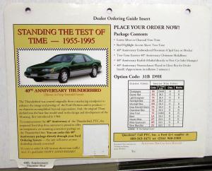 1995 Ford Thunderbird 40th Anniversary Special Edition Ordering Guide Insert