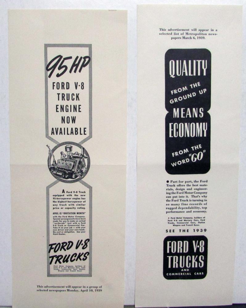 1939 Ford V8 Trucks Flathead Quality From The Ground Up Ad Proof Orig