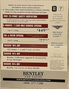 2002 Bentley Arnage T Announcement and Dealer Service Specials Mailer Folder