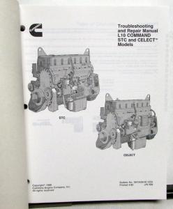 1990 Cummins Troubleshooting Repair Shop Manual L10 Command STC & Celect Engine