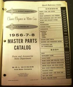 Original 1956-1958 Lincoln Chassis Body Parts Catalog Book Continental Mark III