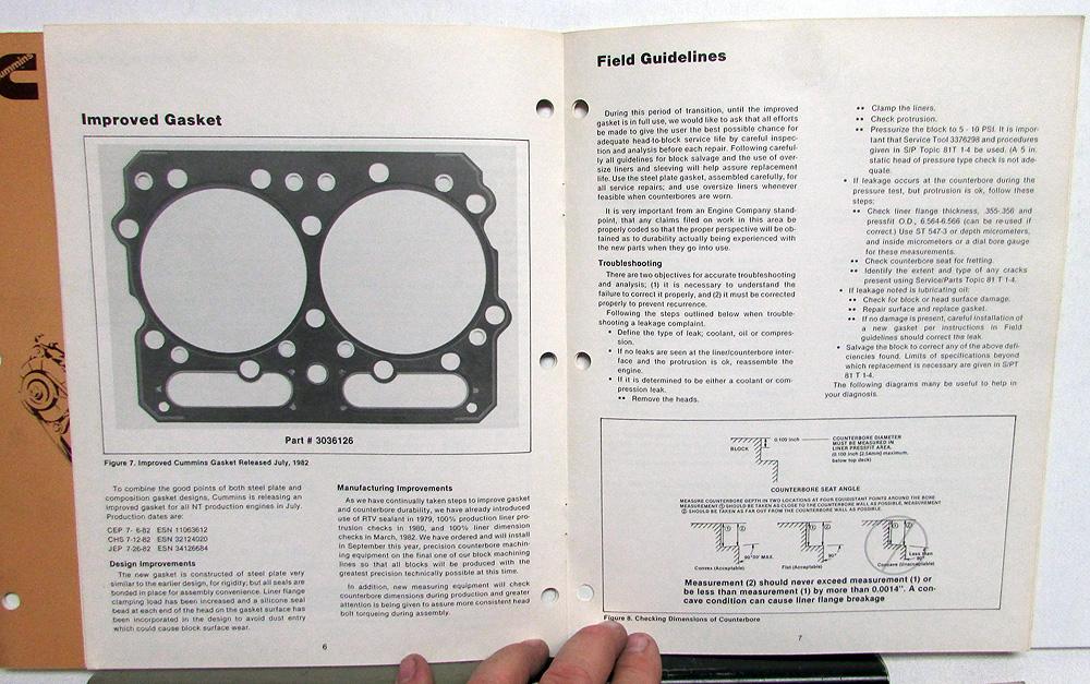 1982 Cummins L10 Diesel Engines Technical Service Bulletins Set W/Folder