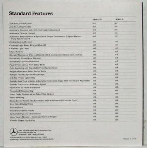 1984 Mercedes-Benz 190E 2.3/190D 2.2 Specifications Folder