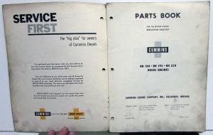 1958 Cummins NH 180 195 220 Diesel Engines Parts Book Catalog Bulletin 966789