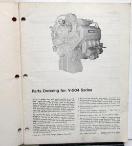 1972 Cummins V-504 Diesel Engines Parts Catalog Book Bulletin 967144-B