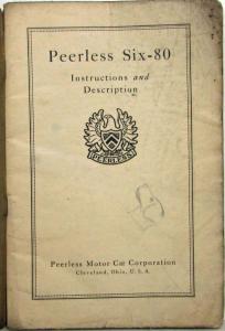 1928 Peerless Six-80 Owners Manual Care and Operation