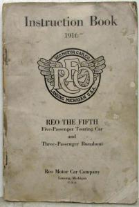 1916 REO the Fifth Instruction Book Owners Manual