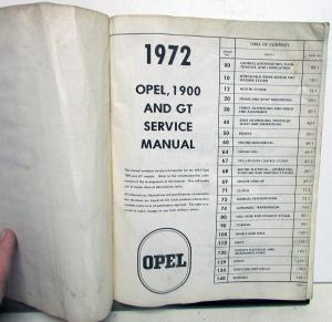 1972 Opel 1900 and GT Service Shop Repair Manual