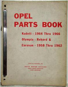 1964-1966 Opel Kadett 1958-1962 Olympia Rekord and Caravan Parts Book Catalog