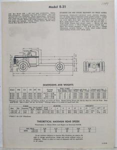 1950 REO E-21 Model Truck with Gold Comet Engine Specifications Sheet