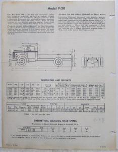 1952 REO F-20 Model Truck with Gold Comet Engine Specifications Sheet