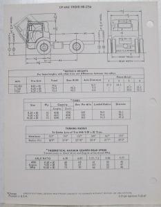 1969 Diamond REO CF-6842 Trend HD-275A Tilt Cab Truck Specifications Sheet