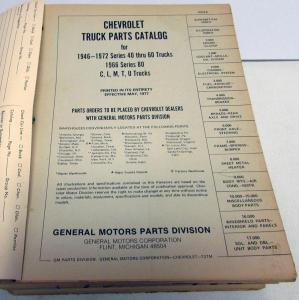 1946-1972 Chevrolet Truck Parts Book Series 40 50 60 and 1966 Series 80