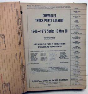 1946-1972 Chevrolet Truck Parts Book Series 10 20 30 1/2 Thru 1 Ton Models Orig