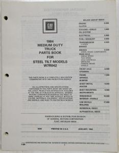 1984 GMC Chevy W Medium Duty Steel Tilt Truck Parts/Illustration Book Catalog