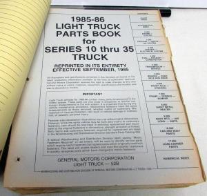 1985-1986 GMC Chevrolet Lt Duty 10-35 Trucks Parts and Illustration Book C K G P