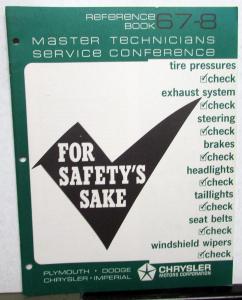 1967 Chrysler Plymouth Dodge Master Tech Service Reference Book Safety 67-8