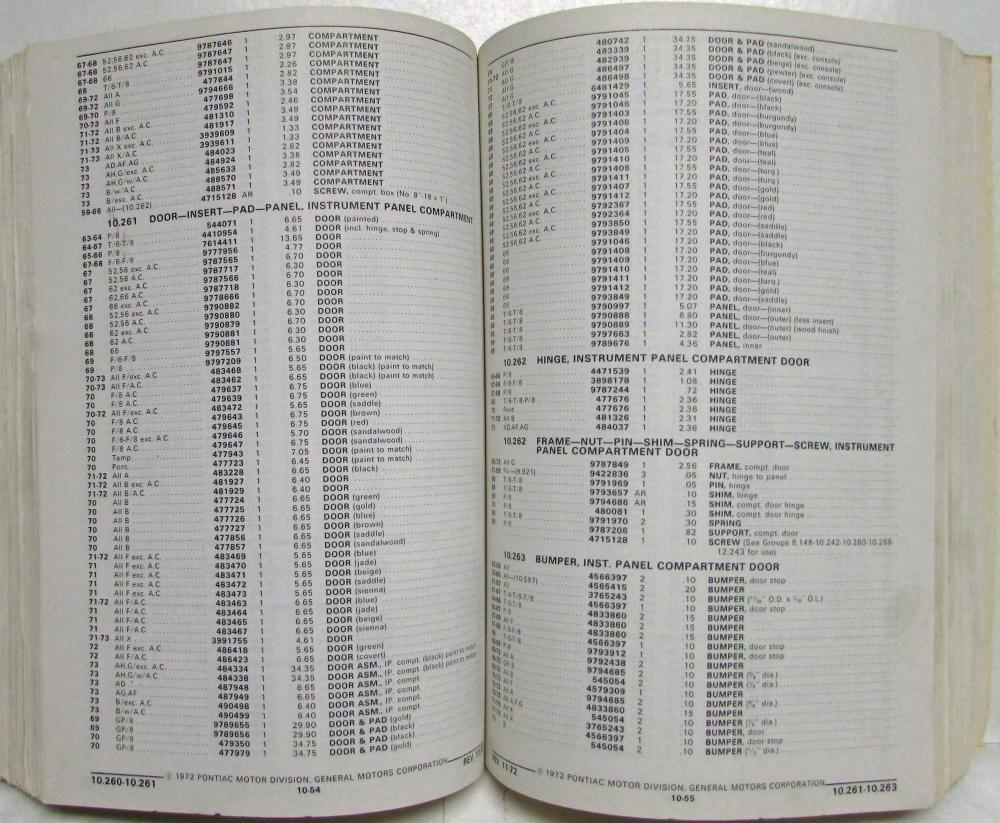 1973 Pontiac Parts and Accessories Book Catalog 1962-1973 GTO Firebird ...