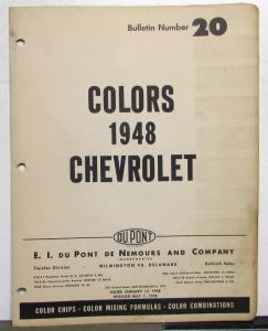 1948 Chevrolet Paint Chips By DuPont Color Bulletin No 20 REVISED 5/1/48