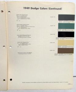 1949 Dodge DuPont Automotive Paint Chip Colors Bulletin No 16