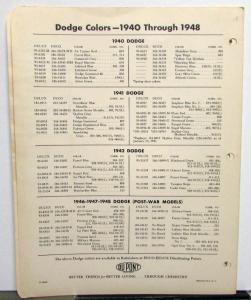 1949 Dodge DuPont Automotive Paint Chip Colors Bulletin No 16