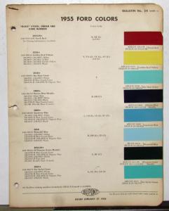 1955 Ford DuPont Automotive Paint Chip Colors Bulletin 24 Original