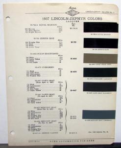 1937 Lincoln Zephyr Acme Automotive Finishes Paint Chips Leaflet