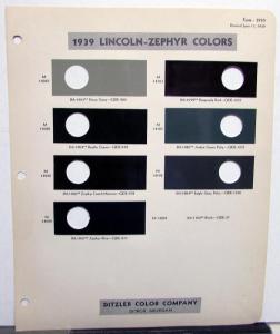 1939 Lincoln Zephyr Ditzler Automotive Paint Chips Leaflet Original