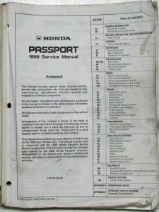 1998 Honda Passport Service Shop Repair Manual - Isuzu Rodeo