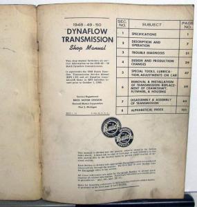 1948 1949 1950 Buick Dealer Dynaflow Transmission Service Shop Repair Manual