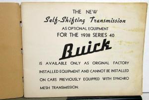 1938 Buick Self-Shifting Transmission Service Shop Repair Manual Set Series 40