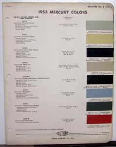 1953 Mercury DuPont Automotive Paint Chips Bulletin No 4 Original