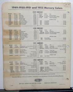 1953 Mercury DuPont Automotive Paint Chips Bulletin No 4 Original