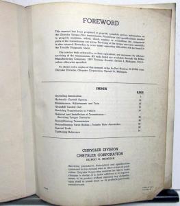 1956 Chrysler Imperial Dealer Torque-Flite Transmission Service Shop Manual