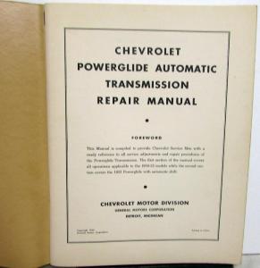 1950-1953 Chevrolet Powerglide Transmission Dealer Service Shop Repair Manual