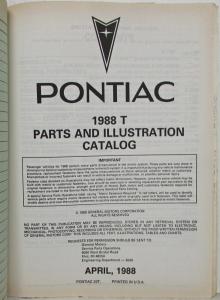 1988 Pontiac LeMans Parts and Illustration Catalog