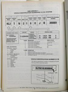 1988 Pontiac LeMans Parts and Illustration Catalog