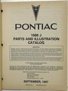 1988 Pontiac Sunbird Parts and Illustration Catalog