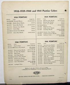 1942 Pontiac DuPont Automotive Paint Chips Bulletin #15 Original