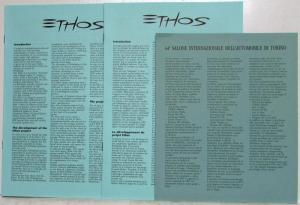 1992 Pininfarina Ethos Media Info Press Kit - Turin Motor Show - Italian Text