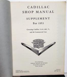 1953 Cadillac Service Shop Manual Supplement 53-62 60S 75 & 86 Commercial Cars