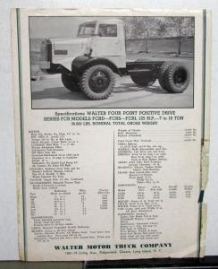 1939 Walter Trucks FCR Models W/4 Point Positive Drive Specification Sheet